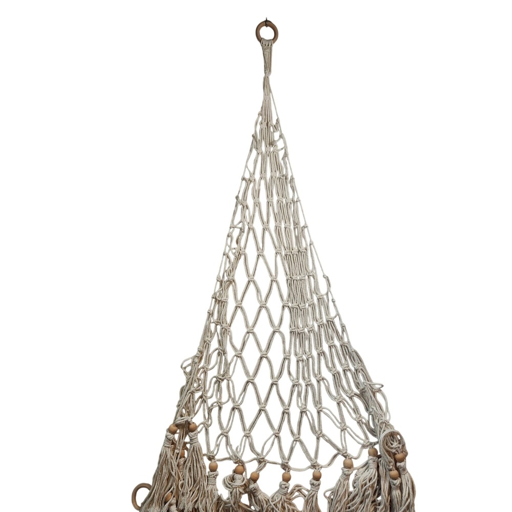 Boho Macrame Toy Hammock Stuffed Animal Storage Net Cream Cotton Wooden Beads